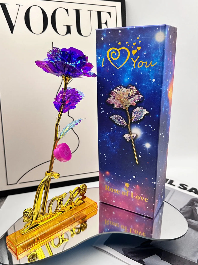 Rosa Galáxia Banhada a Ouro + Caixa Bônus