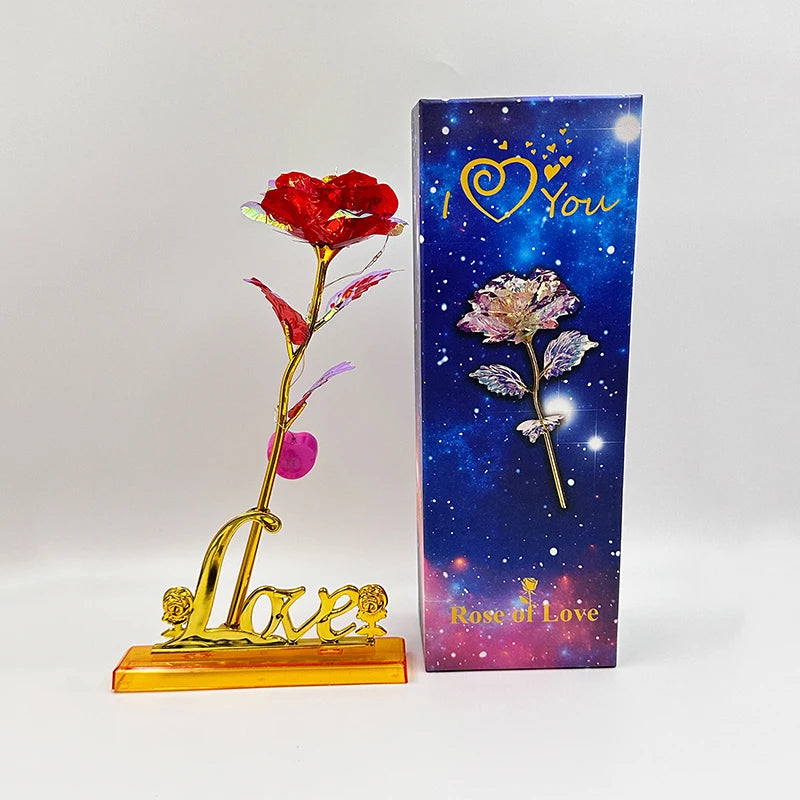 Rosa Galáxia Banhada a Ouro + Caixa Bônus
