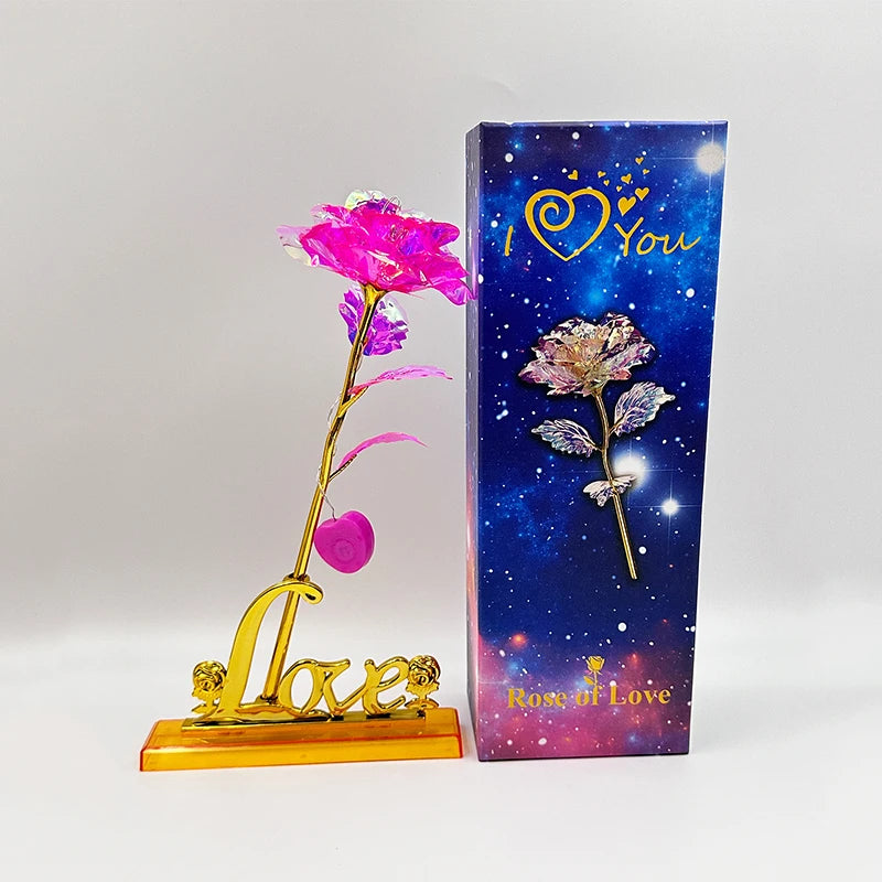 Rosa Galáxia Banhada a Ouro + Caixa Bônus