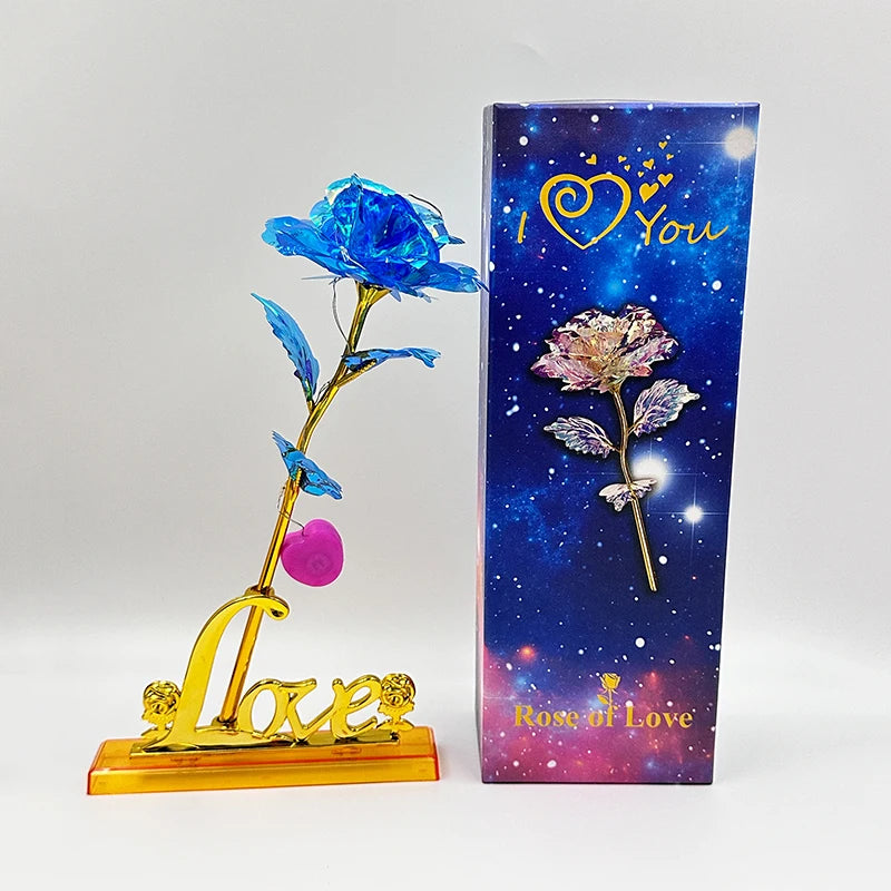 Rosa Galáxia Banhada a Ouro + Caixa Bônus