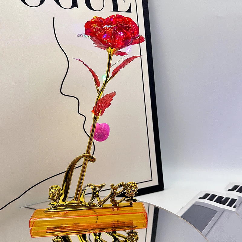 Rosa Galáxia Banhada a Ouro + Caixa Bônus