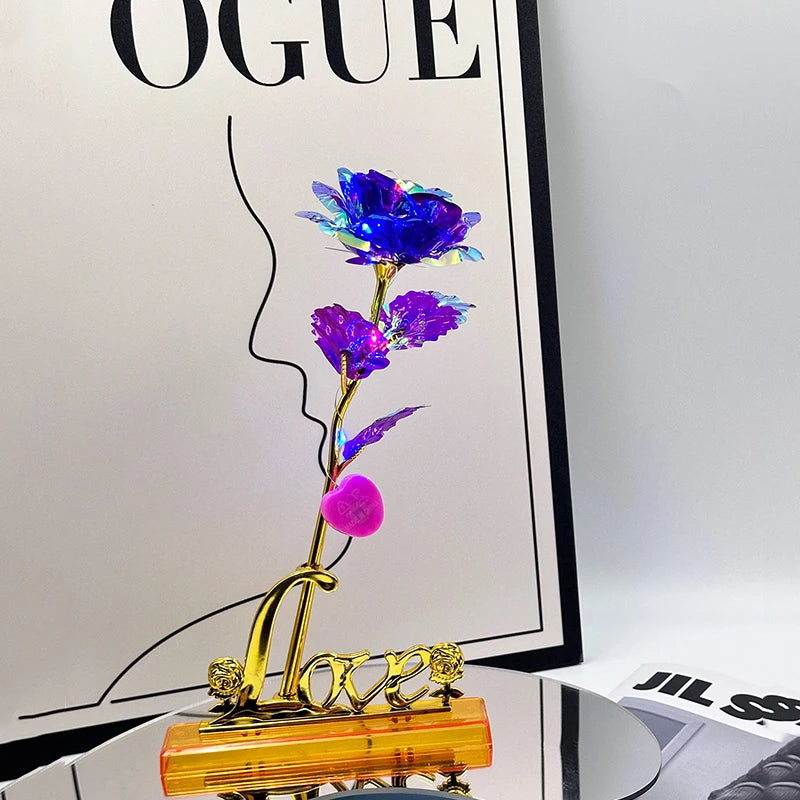 Rosa Galáxia Banhada a Ouro + Caixa Bônus